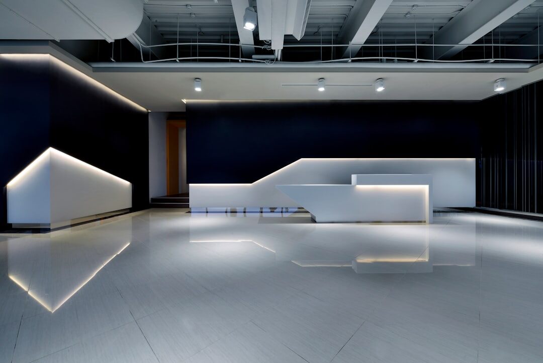 Reception desk of a modern conference center in Brussels