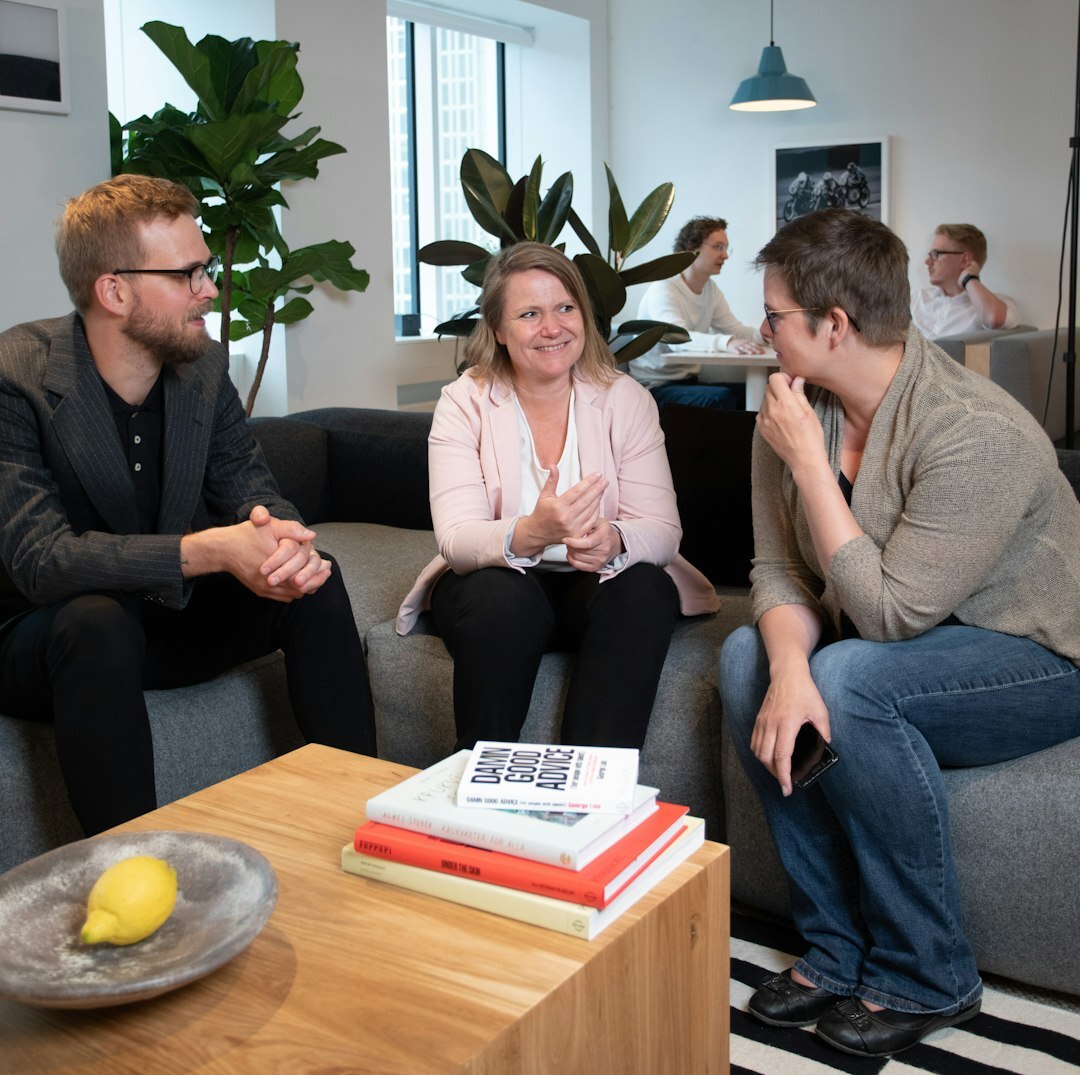 Group of professionals networking during a coffee break
